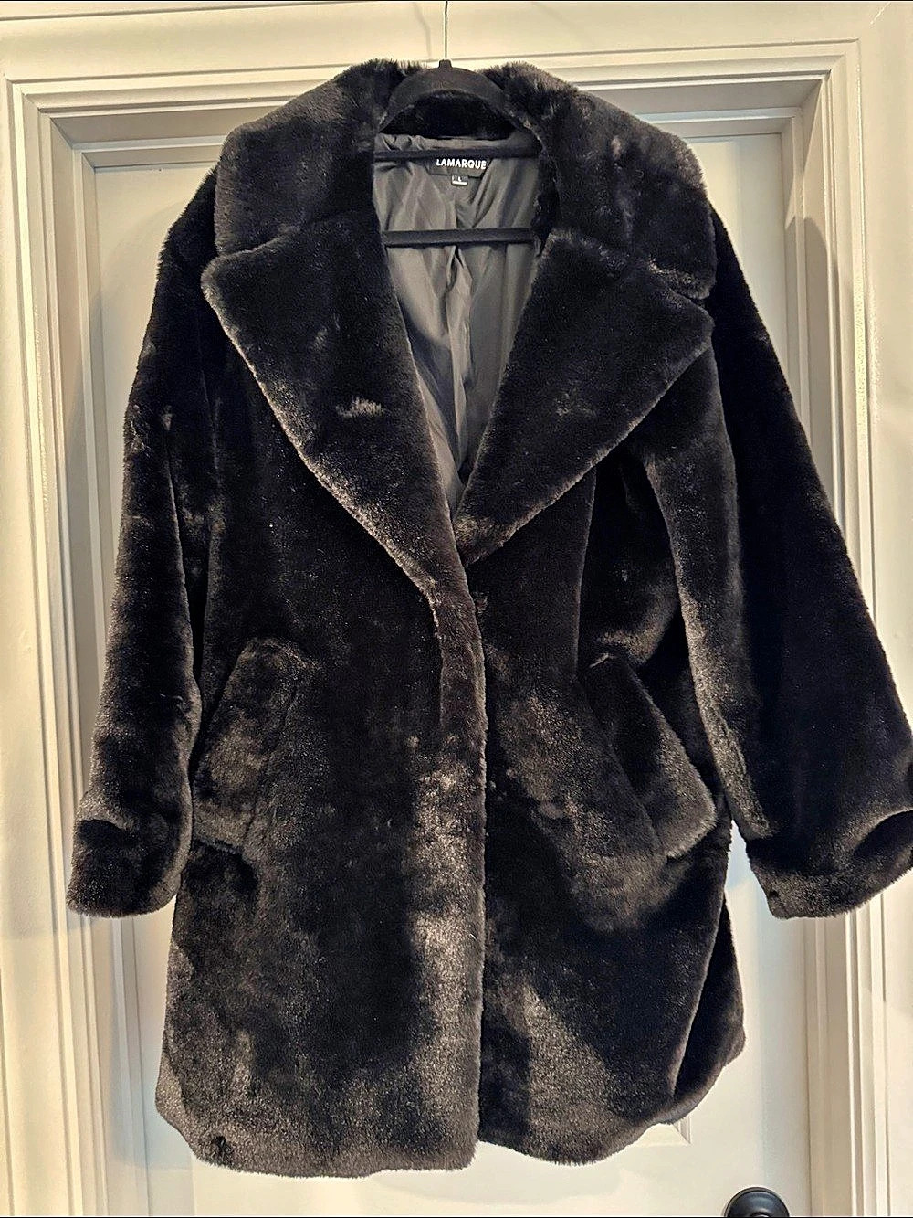 Lamarque Linnea Faux Fur Coat Black Teddy Jacket Large